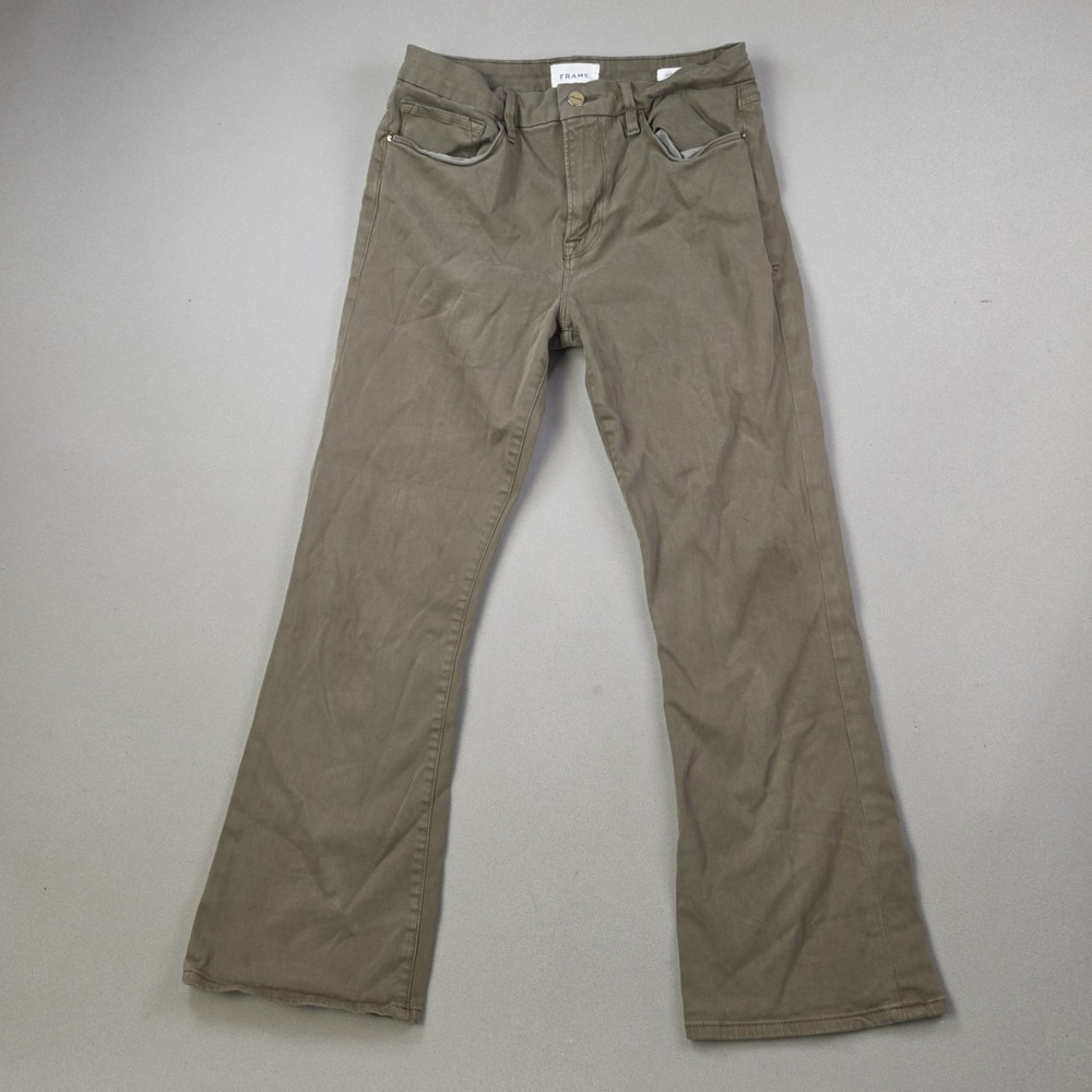 FRAME Le Crop Mini Boot Jeans Women 30 Washed Army Green Cropped Bootcut Stretch